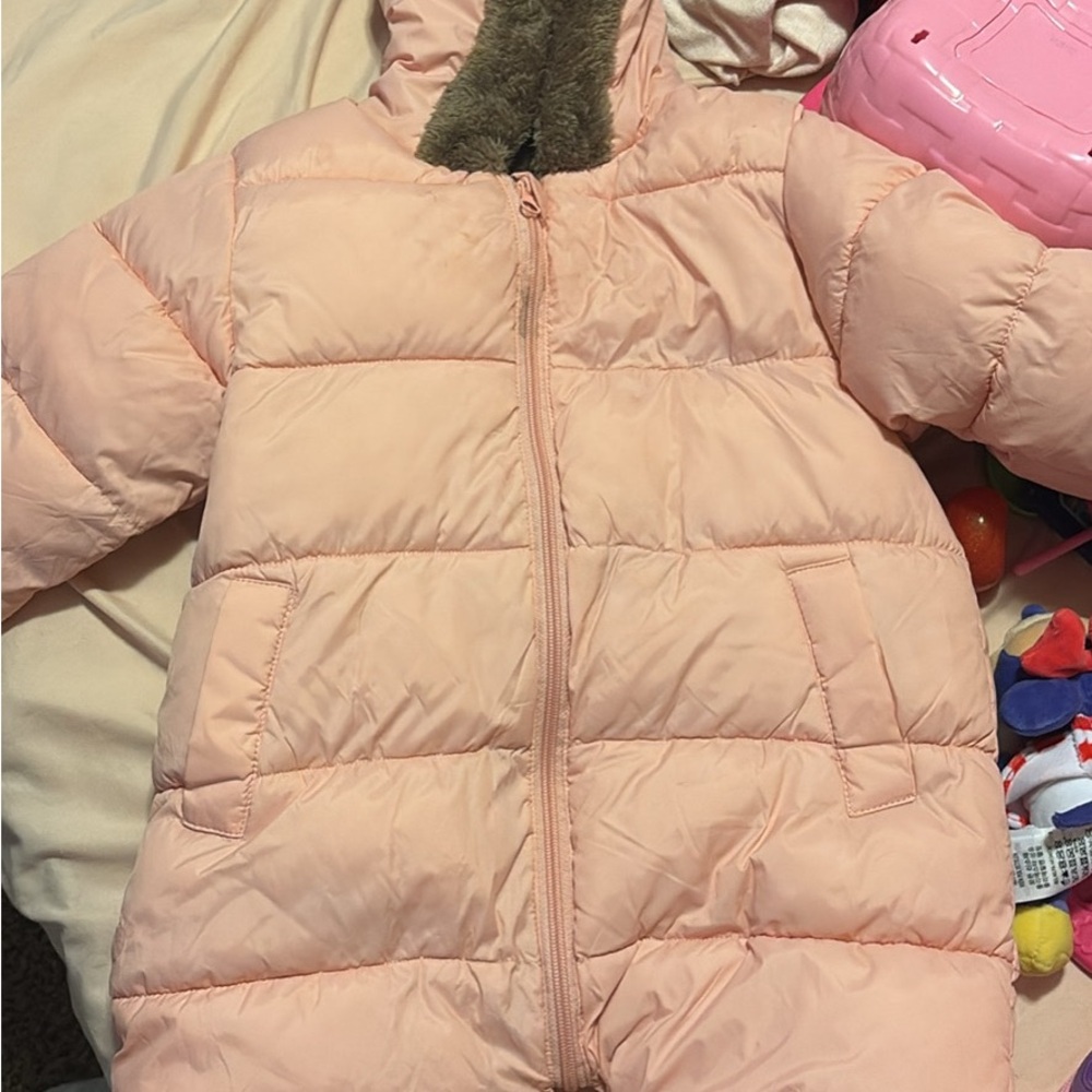 Pink Toddler Snow Suit with Faux Fur Hood